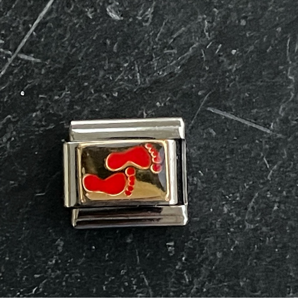 Stainless steel and gold Silver and Red Footprint Charm